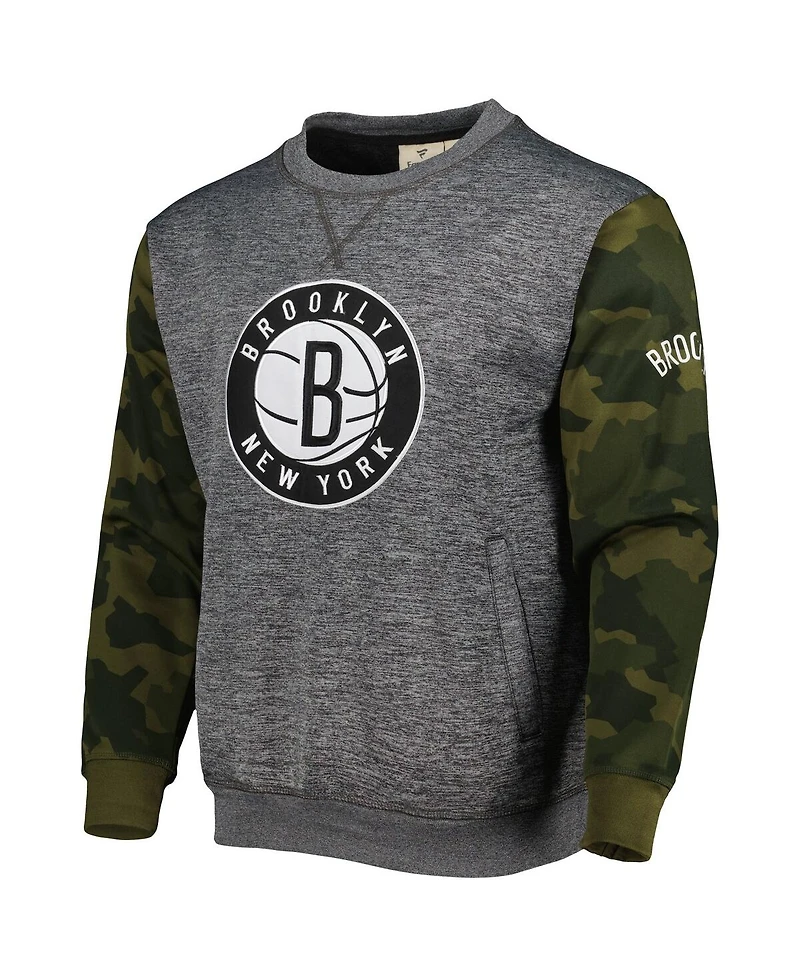 Men's Fanatics Heather Charcoal Brooklyn Nets Camo Stitched Sweatshirt