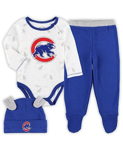 Newborn and Infant Boys and Girls Royal, White Chicago Cubs Dream Team Bodysuit Hat and Footed Pants Set