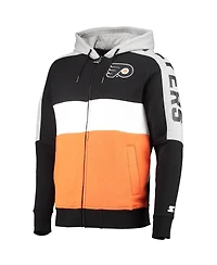 Men's Starter Black, Orange Philadelphia Flyers Playoffs Color Block Full-Zip Hoodie