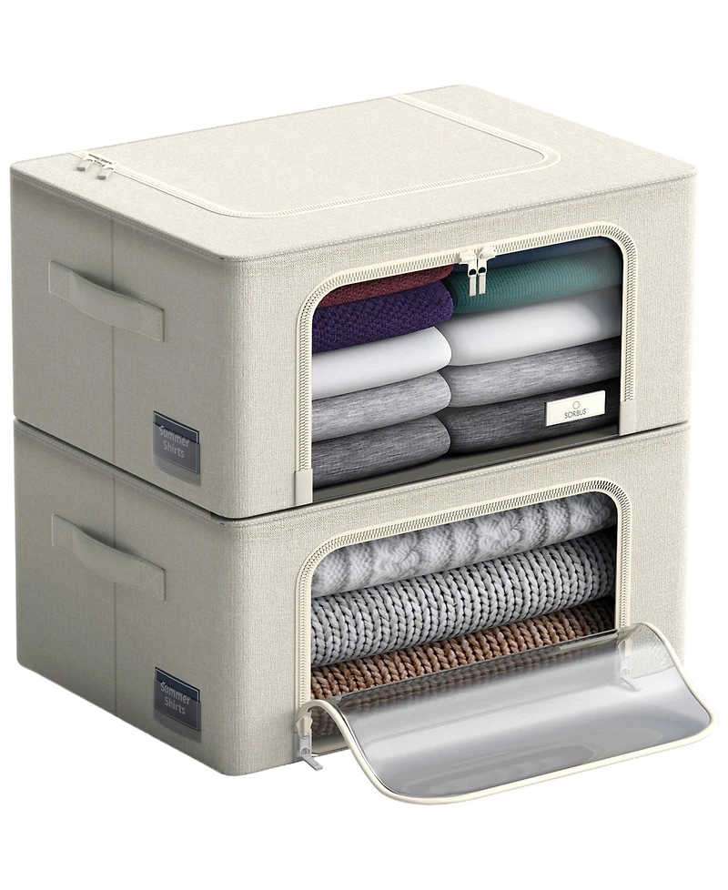Sorbus 2 Pack Small Foldable Storage Box - Metal Frame, Oxford Fabric, Large Window & Handles - Organization for Bedroom