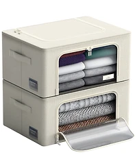 Sorbus 2 Pack Small Foldable Storage Box - Metal Frame, Oxford Fabric, Large Window & Handles - Organization for Bedroom