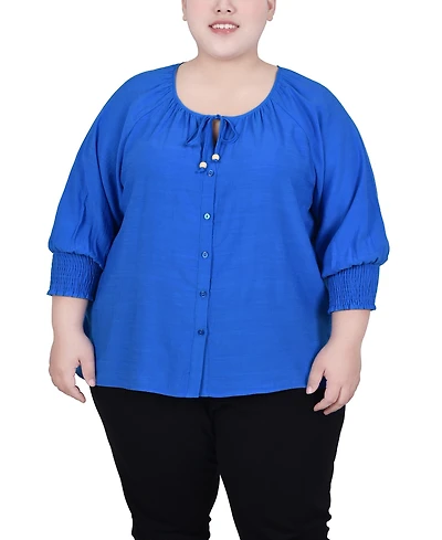 Ny Collection Plus 3/4 Sleeve Button Front Blouse