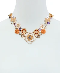Guess Gold-Tone Mixed Color Stone Flower Statement Necklace, 16" + 2" extender