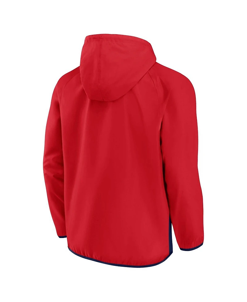 Men's Fanatics Red, Navy Washington Capitals Backhand Shooter Defender Anorak Raglan Hoodie Quarter-Zip Jacket