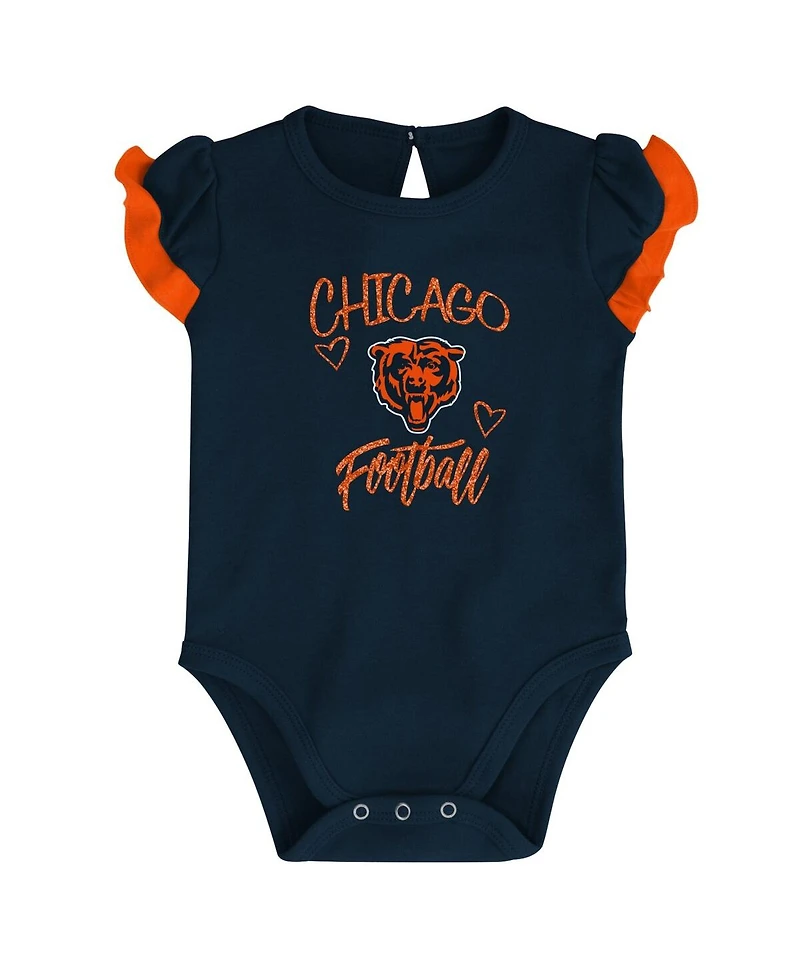 Newborn and Infant Boys Girls Navy, Orange Chicago Bears Too Much Love Two-Piece Bodysuit Set