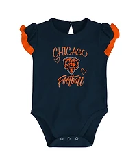 Newborn and Infant Boys Girls Navy, Orange Chicago Bears Too Much Love Two-Piece Bodysuit Set