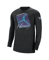 Men's Jordan Black Charlotte Hornets Courtside Max 90 Vintage-Like Wash Statement Edition Long Sleeve T-shirt