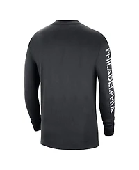 Men's Jordan Black Distressed Philadelphia 76ers Courtside Max 90 Vintage-Like wash Statement Edition Long Sleeve T-shirt