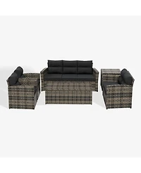WestinTrends 6-Piece Pe Rattan Wicker Outdoor Patio Conversation Sofa Set