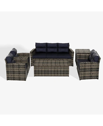 WestinTrends 6-Piece Pe Rattan Wicker Outdoor Patio Conversation Sofa Set