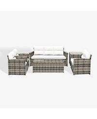 WestinTrends 6-Piece Pe Rattan Wicker Outdoor Patio Conversation Sofa Set