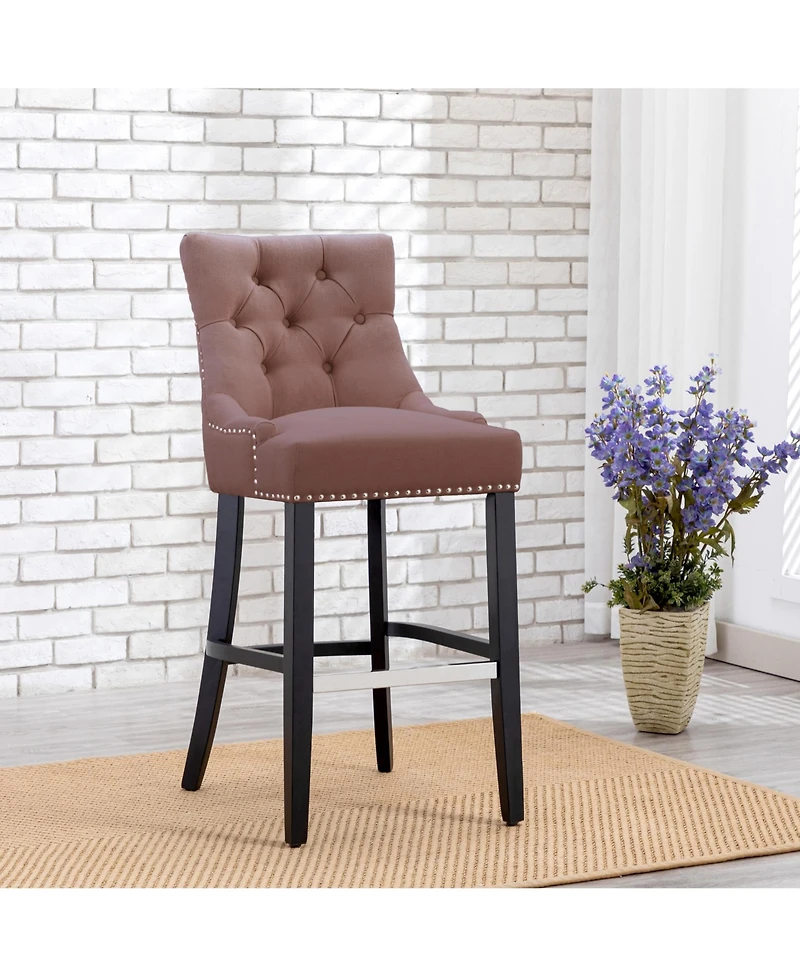 29" Linen Fabric Tufted Buttons Upholstered Wingback Bar Stool