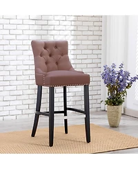 29" Linen Fabric Tufted Buttons Upholstered Wingback Bar Stool