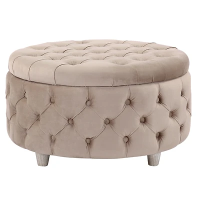 WestinTrends Round Velvet Tufted Storage Ottoman for Living Room Bedroom