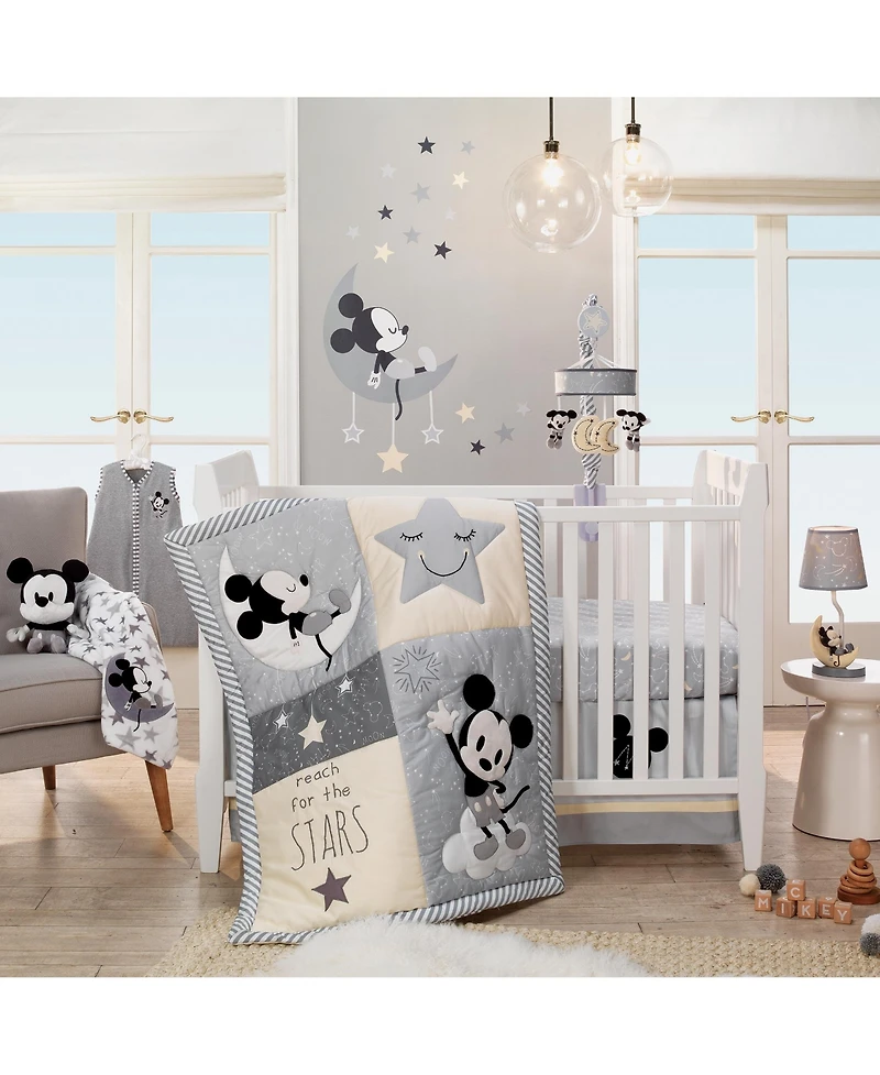 Lambs & Ivy Baby Disney Mickey Mouse Gray/Yellow Celestial Fitted Crib Sheet by