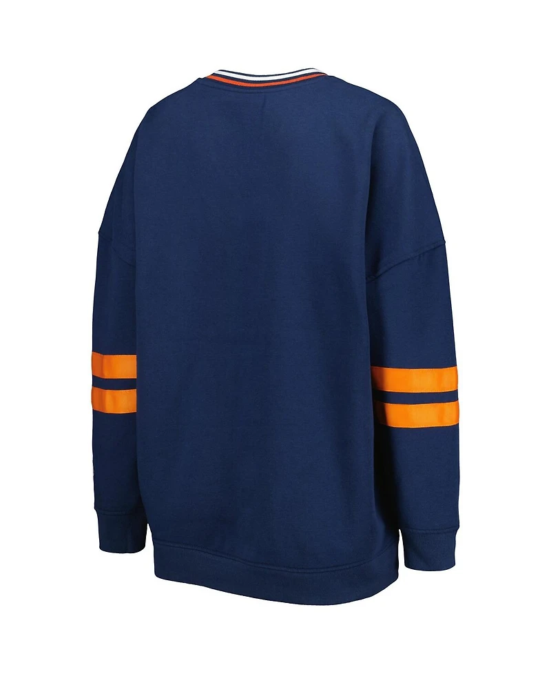 Women's The Wild Collective Navy Denver Broncos Vintage-like Pullover V-Neck Sweatshirt