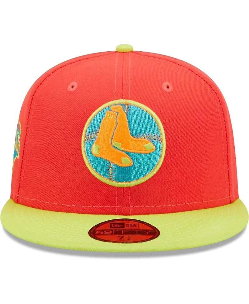 Men's New Era Red, Neon Green Boston Red Sox Lava Highlighter Combo 59Fifty Fitted Hat