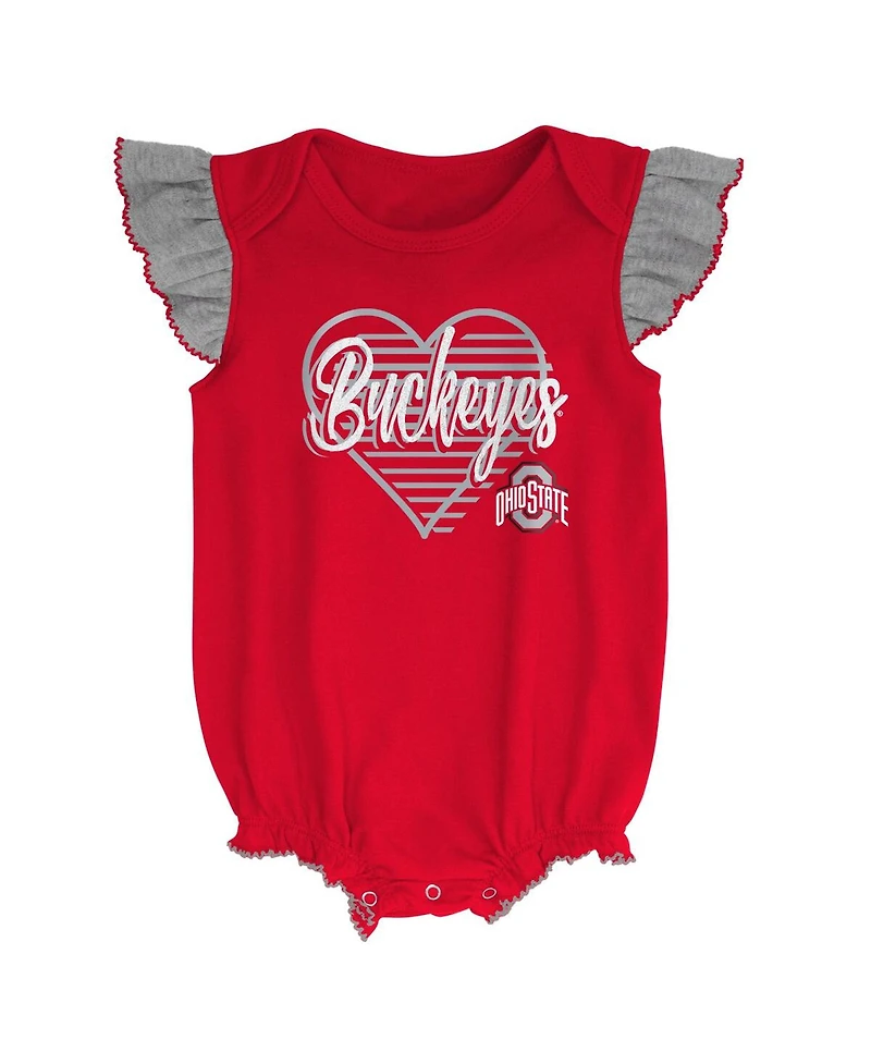 Girls Newborn and Infant Scarlet, Heather Gray Ohio State Buckeyes All The Love Bodysuit Bib and Booties Set