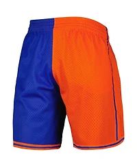 Men's Mitchell & Ness Blue and Orange New York Knicks Hardwood Classics 1996 Split Swingman Shorts
