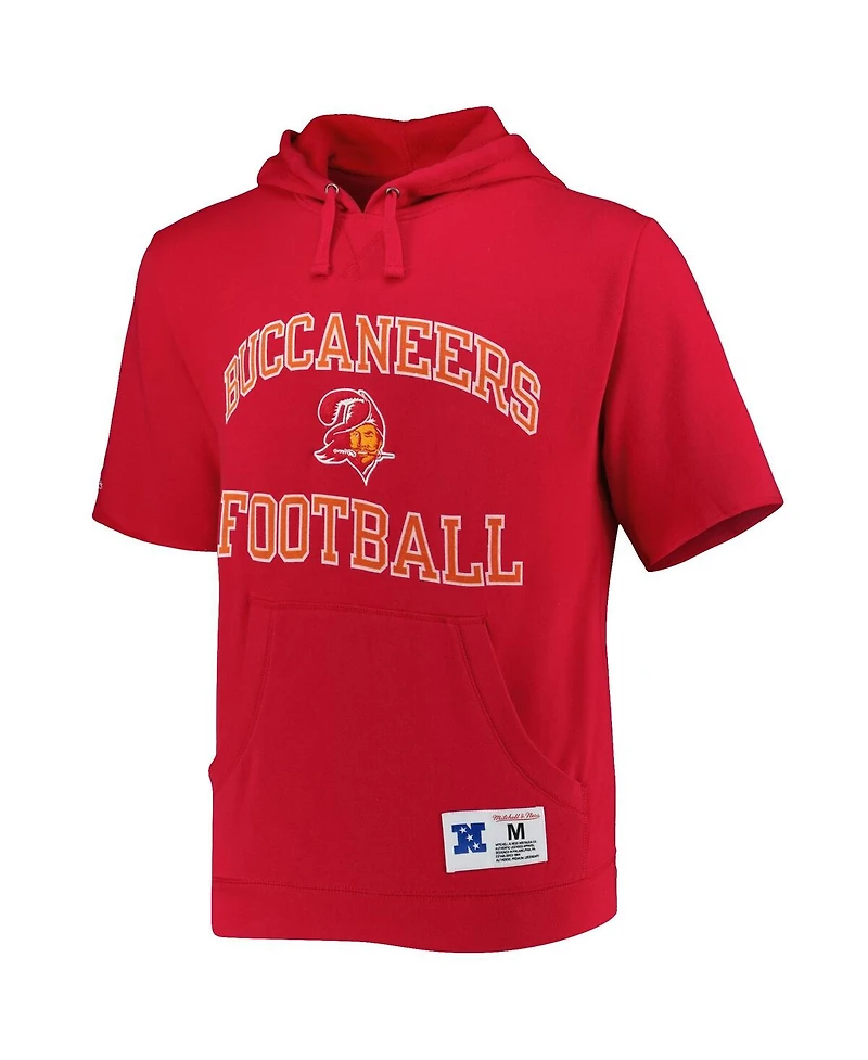 Men's Mitchell & Ness Scarlet Tampa Bay Buccaneers Washed Short Sleeve Pullover Hoodie