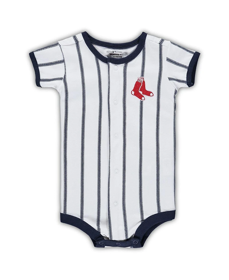 Newborn Boys and Girls White, Navy Boston Red Sox Power Hitter Short Sleeve Bodysuit