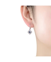 Sterling Silver White Gold Plated Radiant and Round Cubic Zirconia Adorn Leverback Earrings