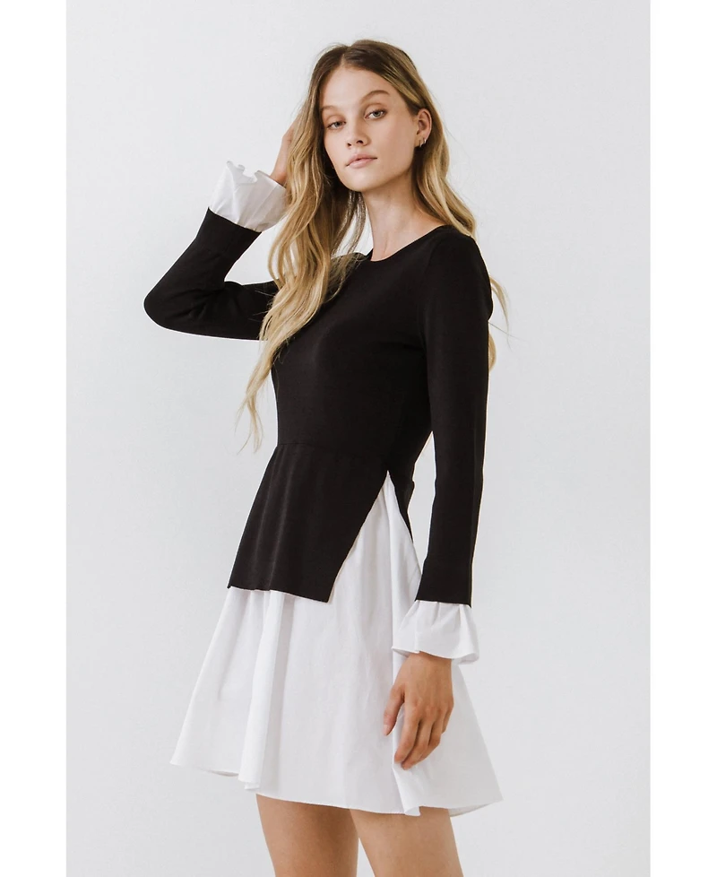 English Factory Women's Poplin Combo Knit Dress