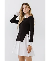 English Factory Women's Poplin Combo Knit Dress
