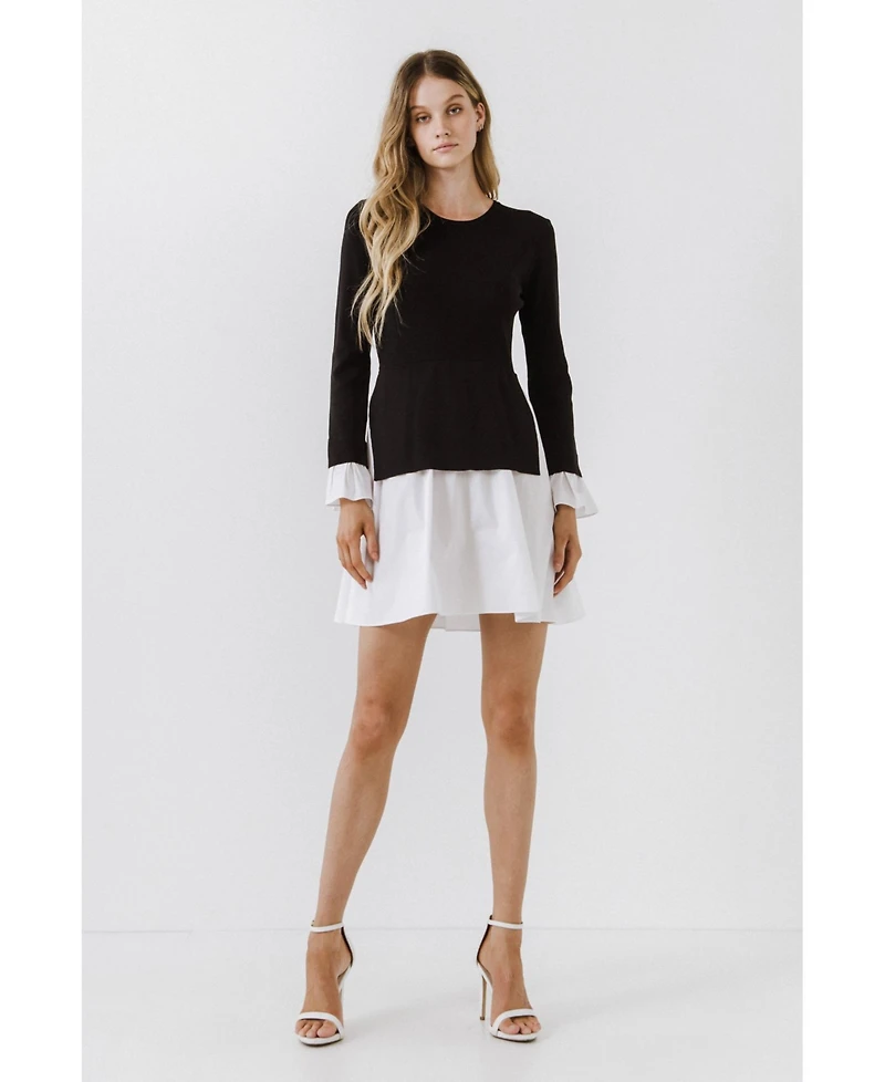 English Factory Women's Poplin Combo Knit Dress