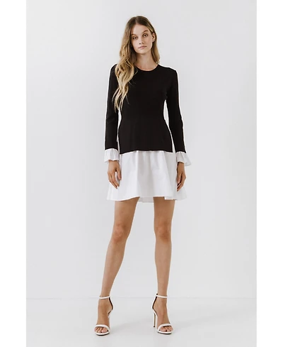 English Factory Women's Poplin Combo Knit Dress