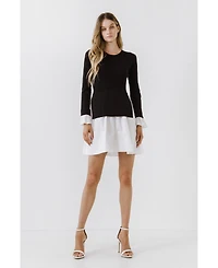 English Factory Women's Poplin Combo Knit Dress