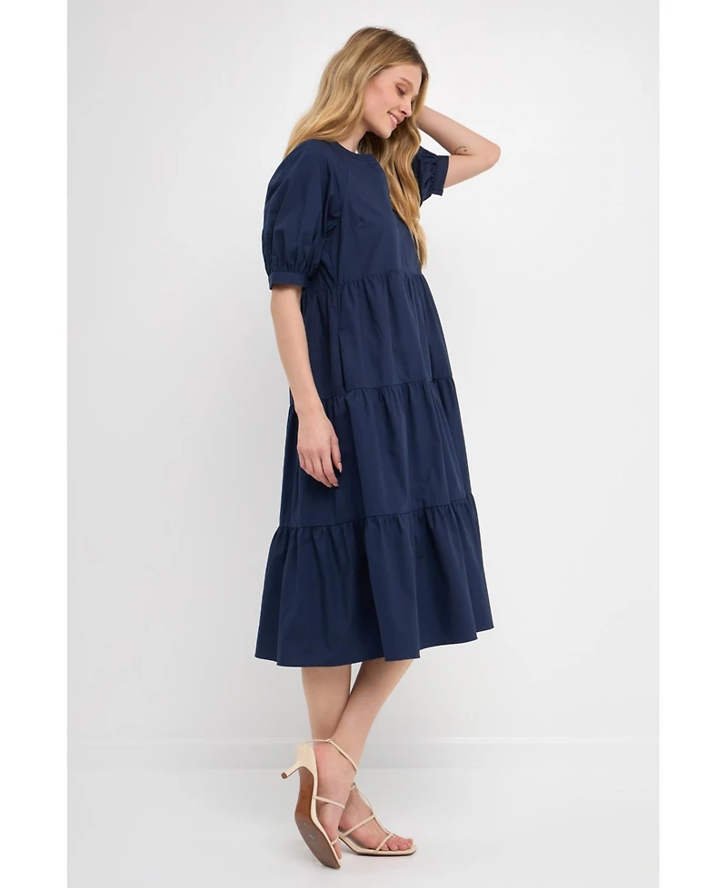 English Factory Women's Short Puff Sleeve Midi Dress