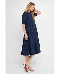 English Factory Women's Short Puff Sleeve Midi Dress