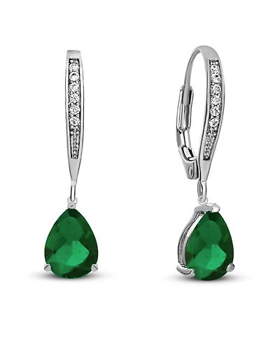 Sterling Silver Cubic Zirconia Teardrop Leaver back Earrings