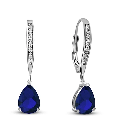 Sterling Silver Cubic Zirconia Teardrop Leaver back Earrings
