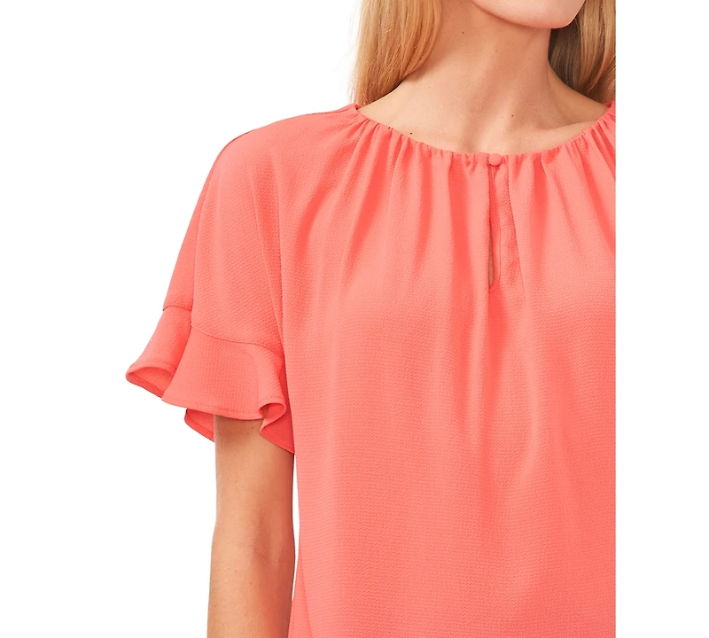 CeCe Women's Short Sleeve Drop Shoulder Wide Scoop Neck Blouse