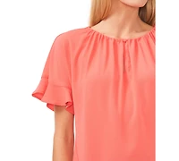 CeCe Women's Short Sleeve Drop Shoulder Wide Scoop Neck Blouse