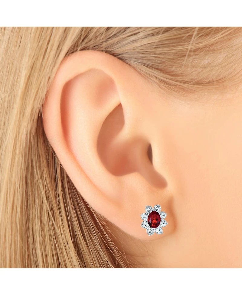 Sterling Silver White Gold Plated Flower Shape Earrings