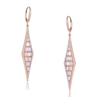 Sterling Silver Shaped Cubic Zirconia Long Kite Shape Drop Earrings