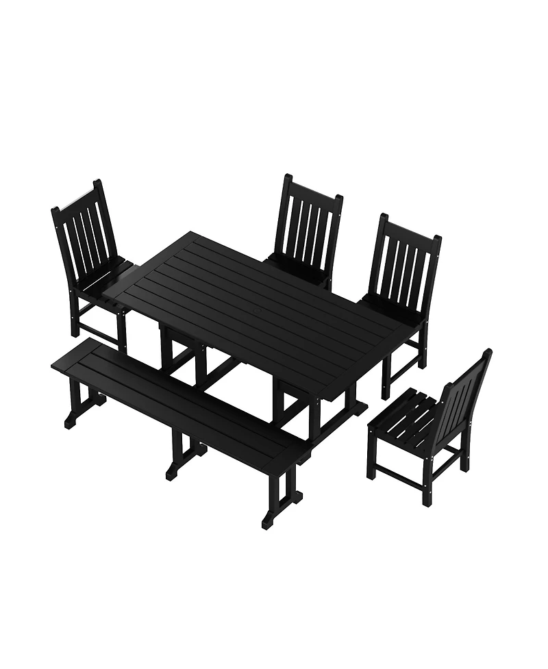 WestinTrends 6 Piece Outdoor Patio Dining Set Table and Bench Chair
