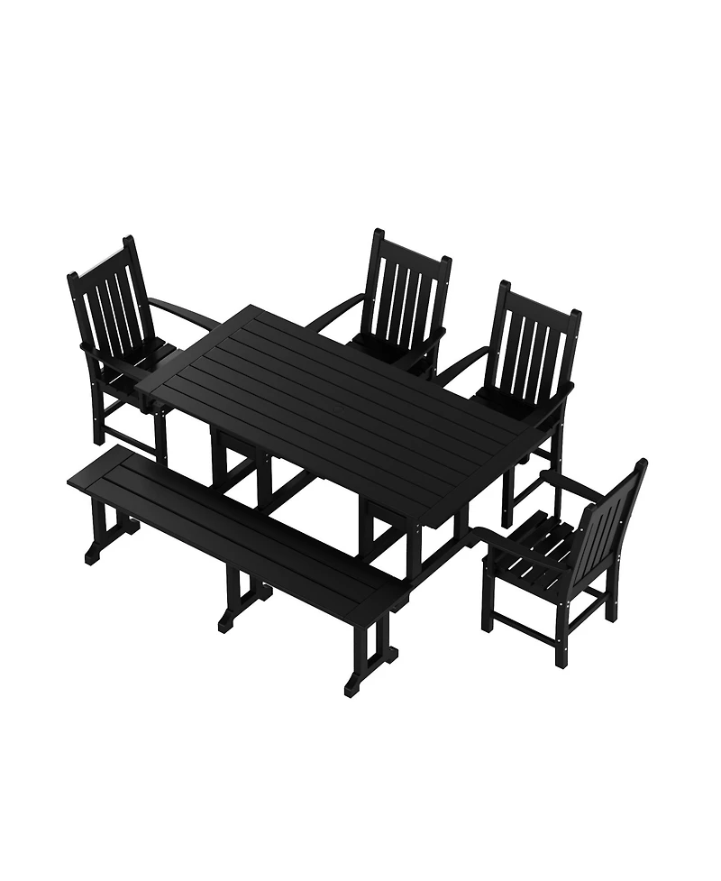 WestinTrends 6 Piece Outdoor Patio Dining Set Table and Bench Armchair