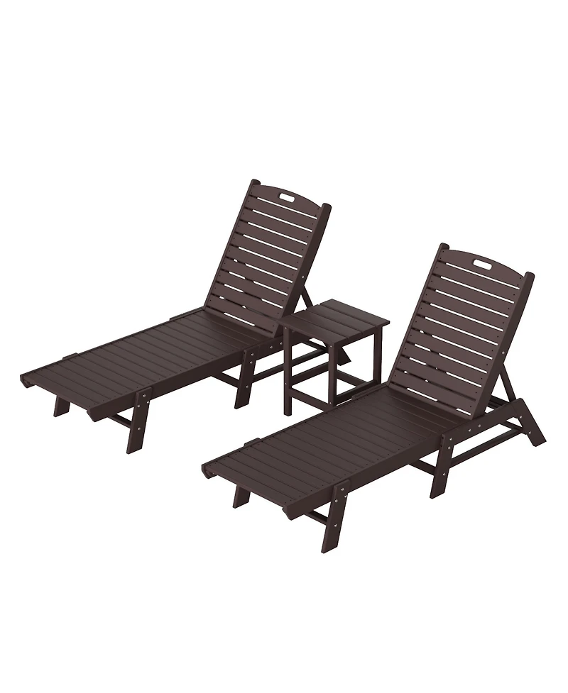 WestinTrends Pieces Poly Outdoor Patio Chaise Lounge Chair with Side Table Set