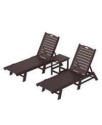 WestinTrends Pieces Poly Outdoor Patio Chaise Lounge Chair with Side Table Set