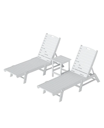 WestinTrends Pieces Poly Outdoor Patio Chaise Lounge Chair with Side Table Set