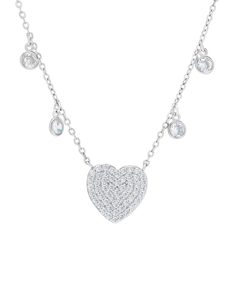 Macy's Silver Plated Brass Cubic Zirconia Pave Heart Necklace