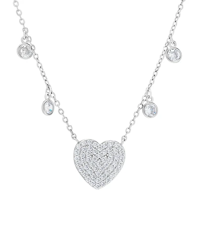 Macy's Silver Plated Brass Cubic Zirconia Pave Heart Necklace