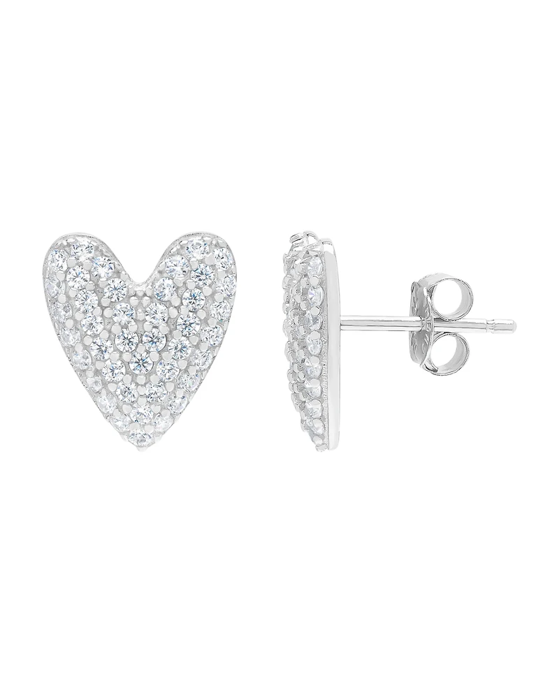 Macy's Silver Plated Brass Cubic Zirconia Heart Stud Earrings