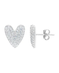 Macy's Silver Plated Brass Cubic Zirconia Heart Stud Earrings