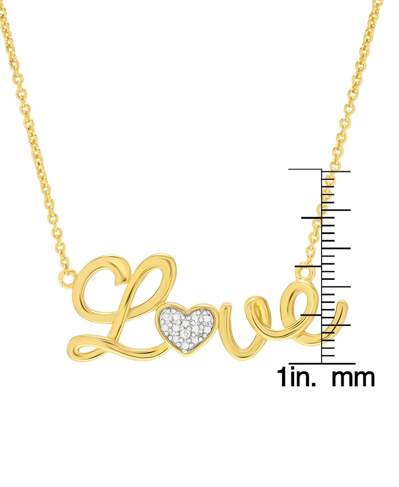 Macy's 14k Gold Plated Brass Diamond Accent Heart Script Love Necklace