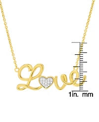 Macy's 14k Gold Plated Brass Diamond Accent Heart Script Love Necklace